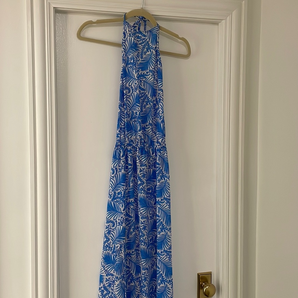 Show me your mumu blue & white halter maxi
